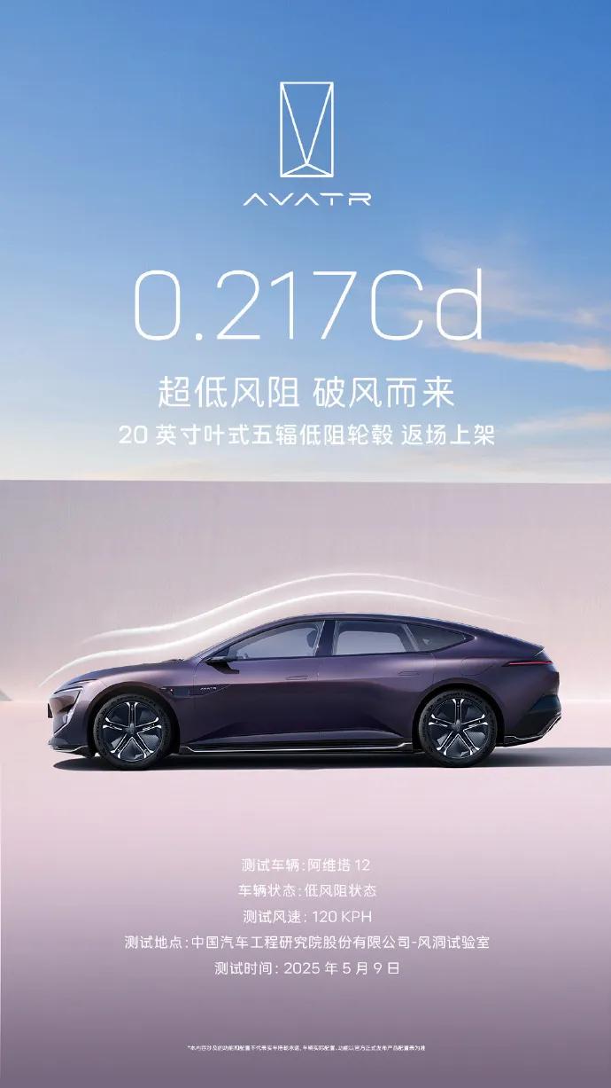 阿维塔12风洞测试,最低风阻系数0.217
