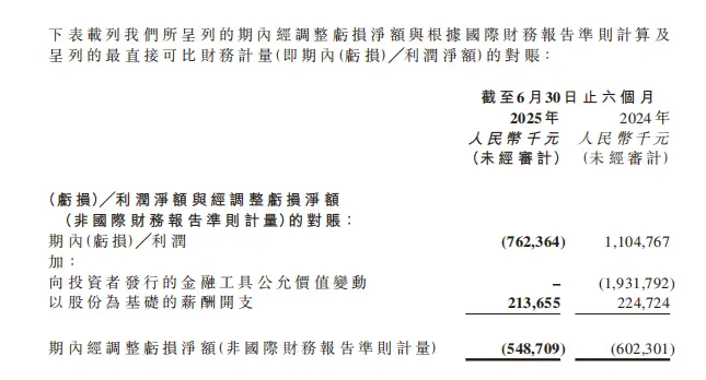 黑芝麻智能2025年上半年利润，图源黑芝麻智能2025年半年报